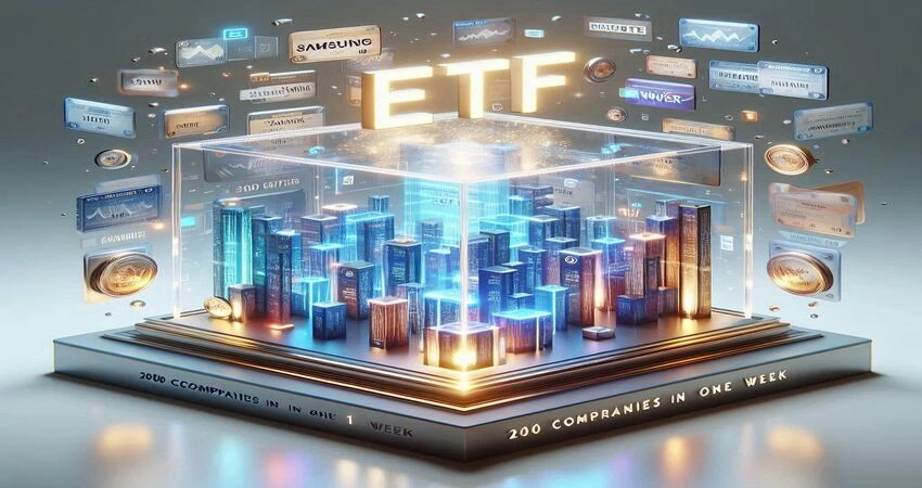 ETF란 여러 주식을 묶은 상품팩 개념 설명 인포그래픽